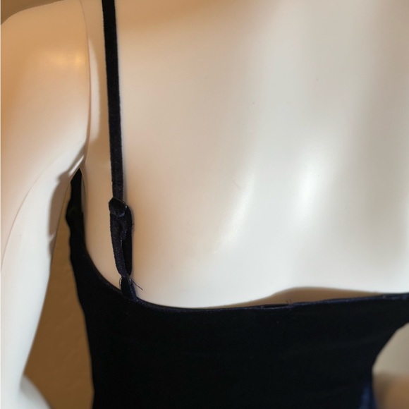 🥳♥️ Junior’s B. Darlin Navy Scoop Neck Velvet Feather Trim Dress - Picture 11 of 16